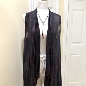 NY&Co. Women Kimono. Black. Size M. Sheer. Lightweight. Striped. Sleeveless.